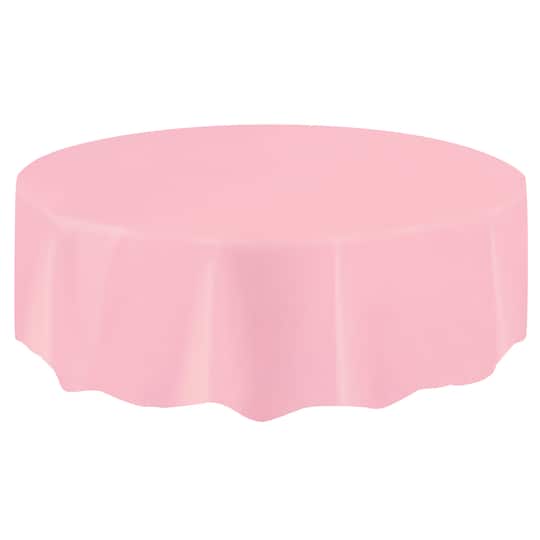Round Light Pink Plastic Tablecloth, Round Plastic Table Coverings
